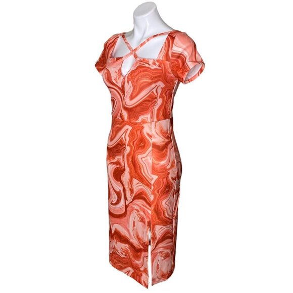 RACHEL Rachel Roy NWT $149 Swirl Cut Out Midi Dress, Orange White Women’s Size S - Picture 9 of 12